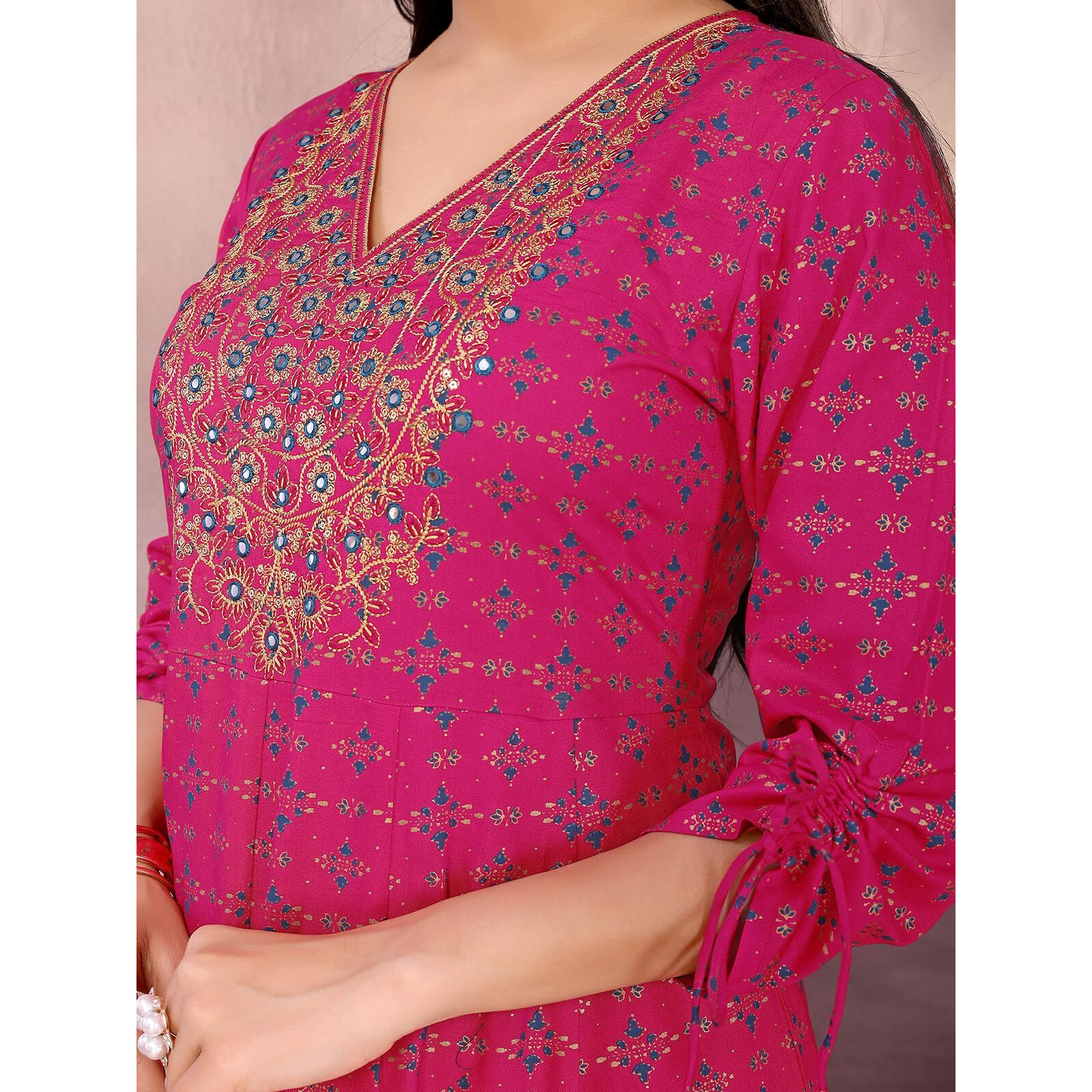 Rangita Pink Rayon Anarkali Embroidered Calf Length Kurti | Kurta For Women_Xl