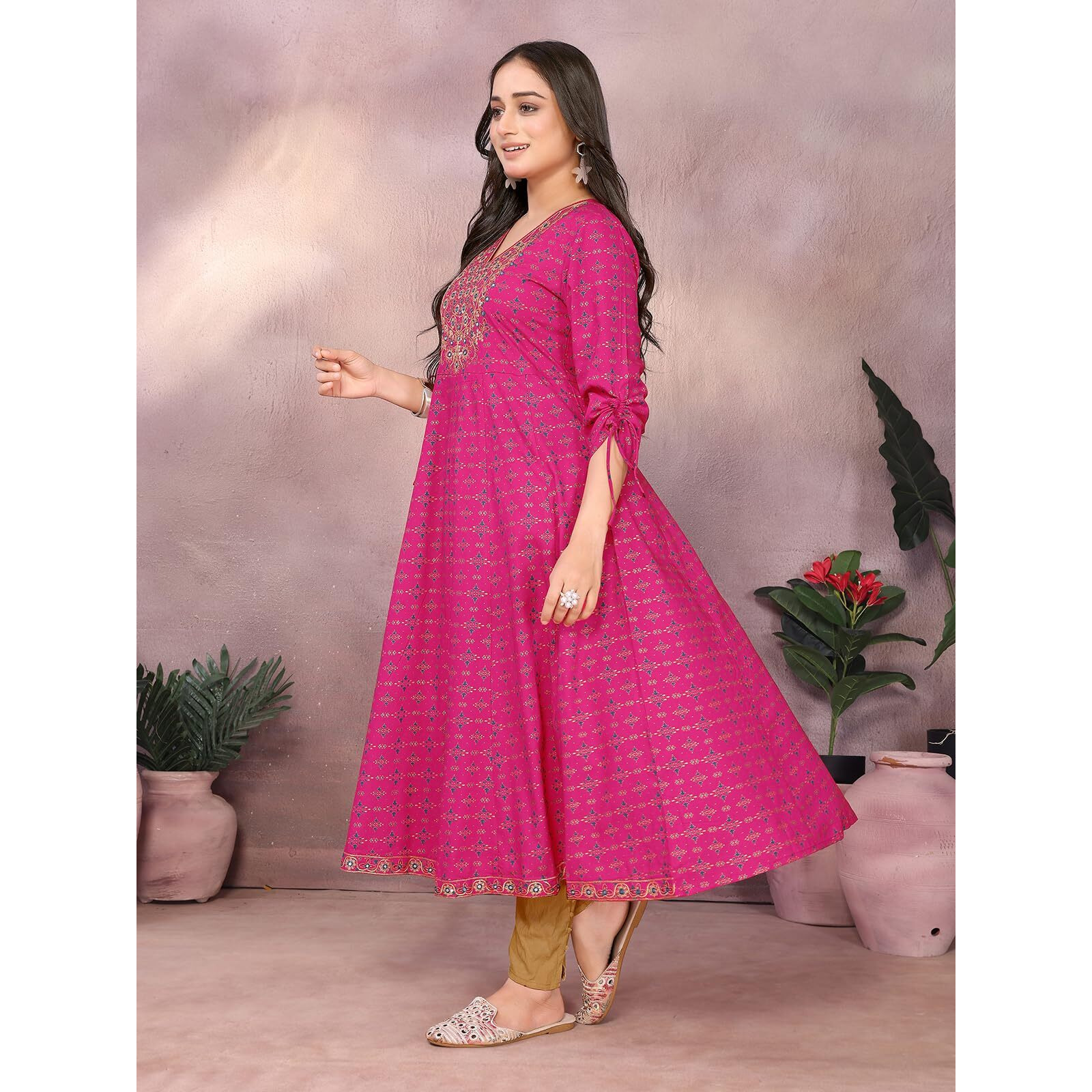 Rangita Pink Rayon Anarkali Embroidered Calf Length Kurti | Kurta For Women_Xl