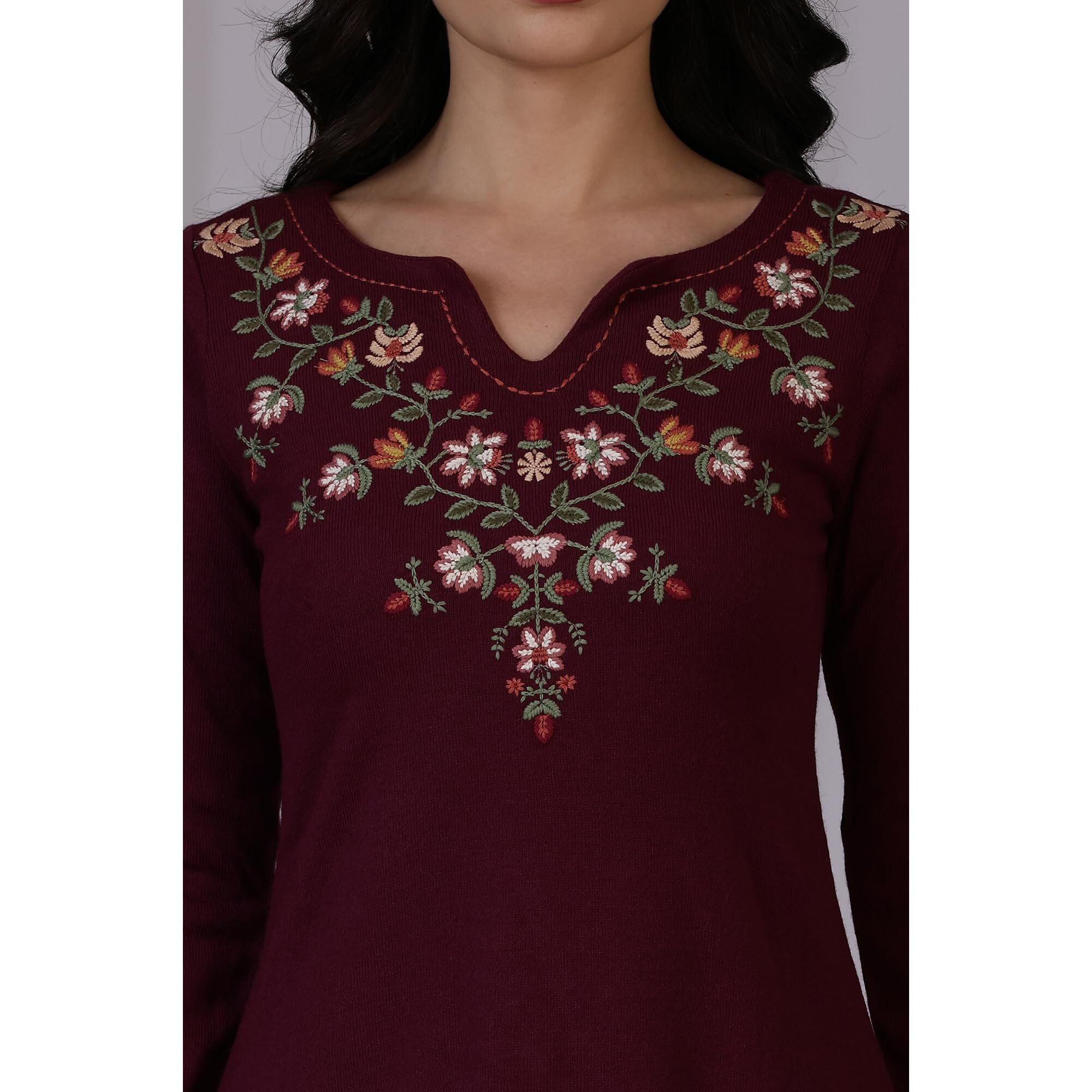 W For Woman Purple Solid Thread Work Acrylic A-Line Kurta (Size M)-24Now11960-222655