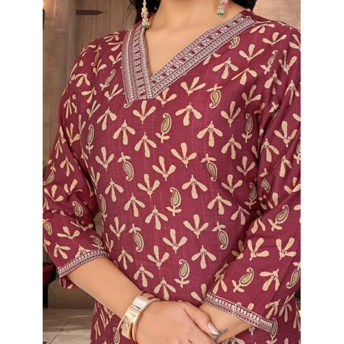 Rangita Maroon Chanderi Embroidered Straight Calf Length Kurta With Pant And Dupatta | Kurta Set For Women_2Xl