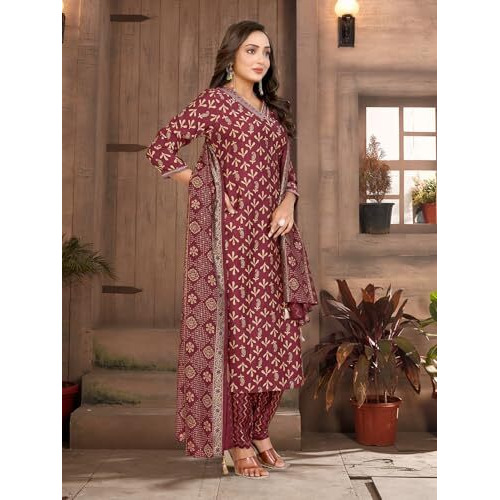 Rangita Maroon Chanderi Embroidered Straight Calf Length Kurta With Pant And Dupatta | Kurta Set For Women_2Xl