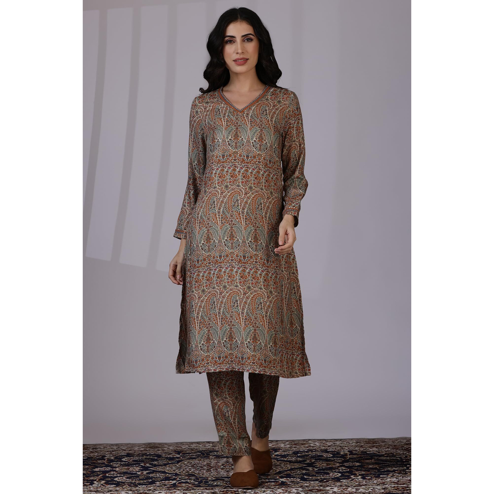 W Multicolour A-Line Kurta & Straight Pant For Women (Size L)-24Nows11959-125029