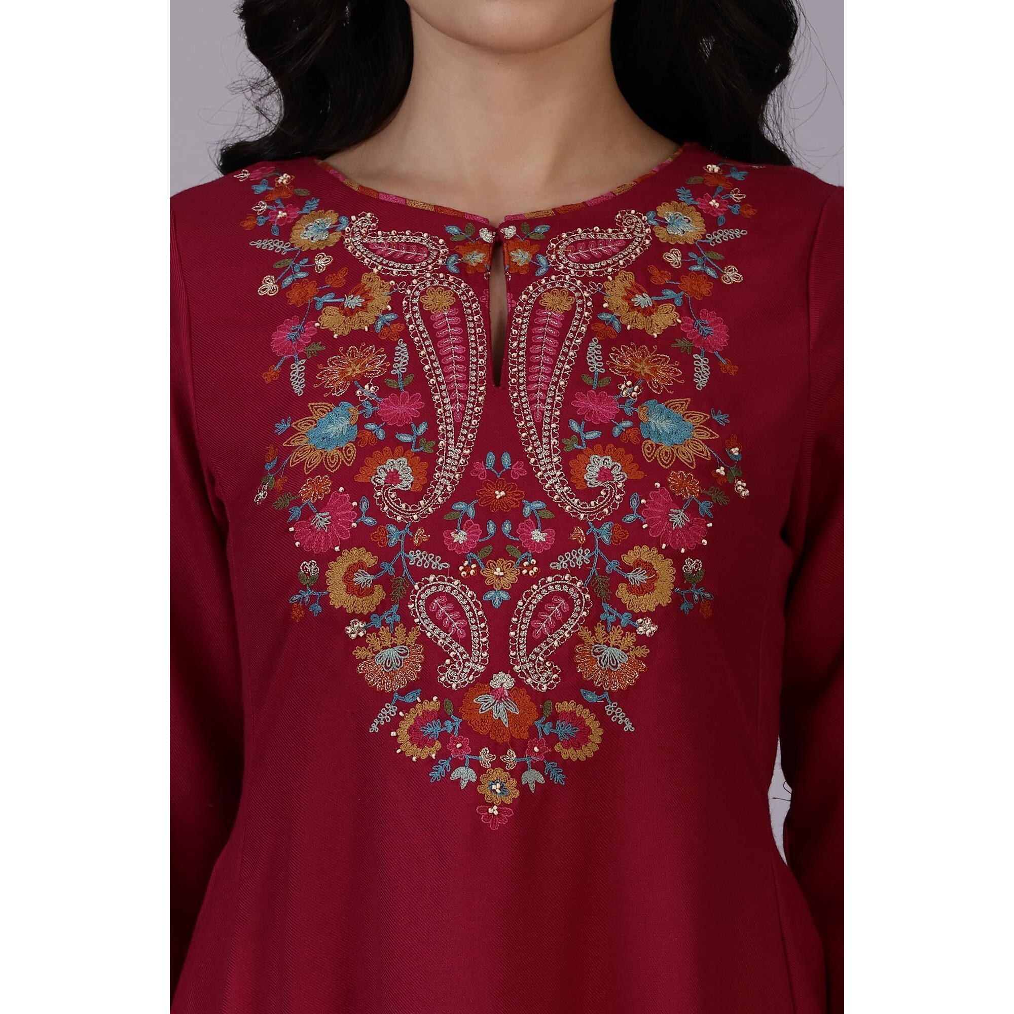 W Maroon A-Line Kurta & Straight Pant For Women (Size S)-24Nows12049-222692