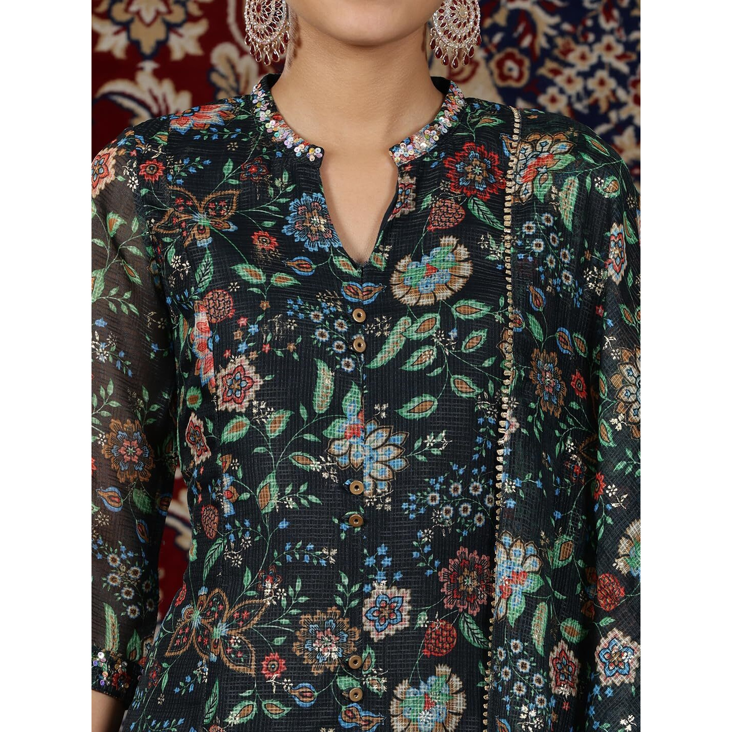 Aurelia Womens Floral Printed Flared Kurta Set With Palazzos And Dupatta For Women