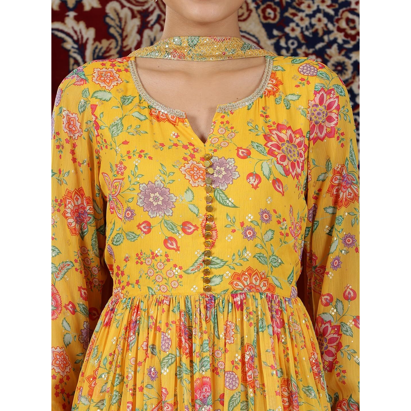 Aurelia Womens Floral Printed Flared Kurta Set With Palazzos And Dupatta For Women