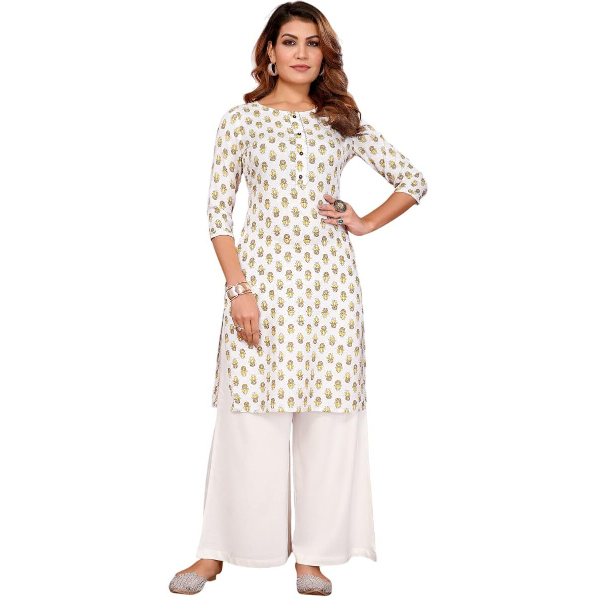 Rangita Off White Rayon Straight Printed Knee Length Kurti | Kurta For Women_Xl