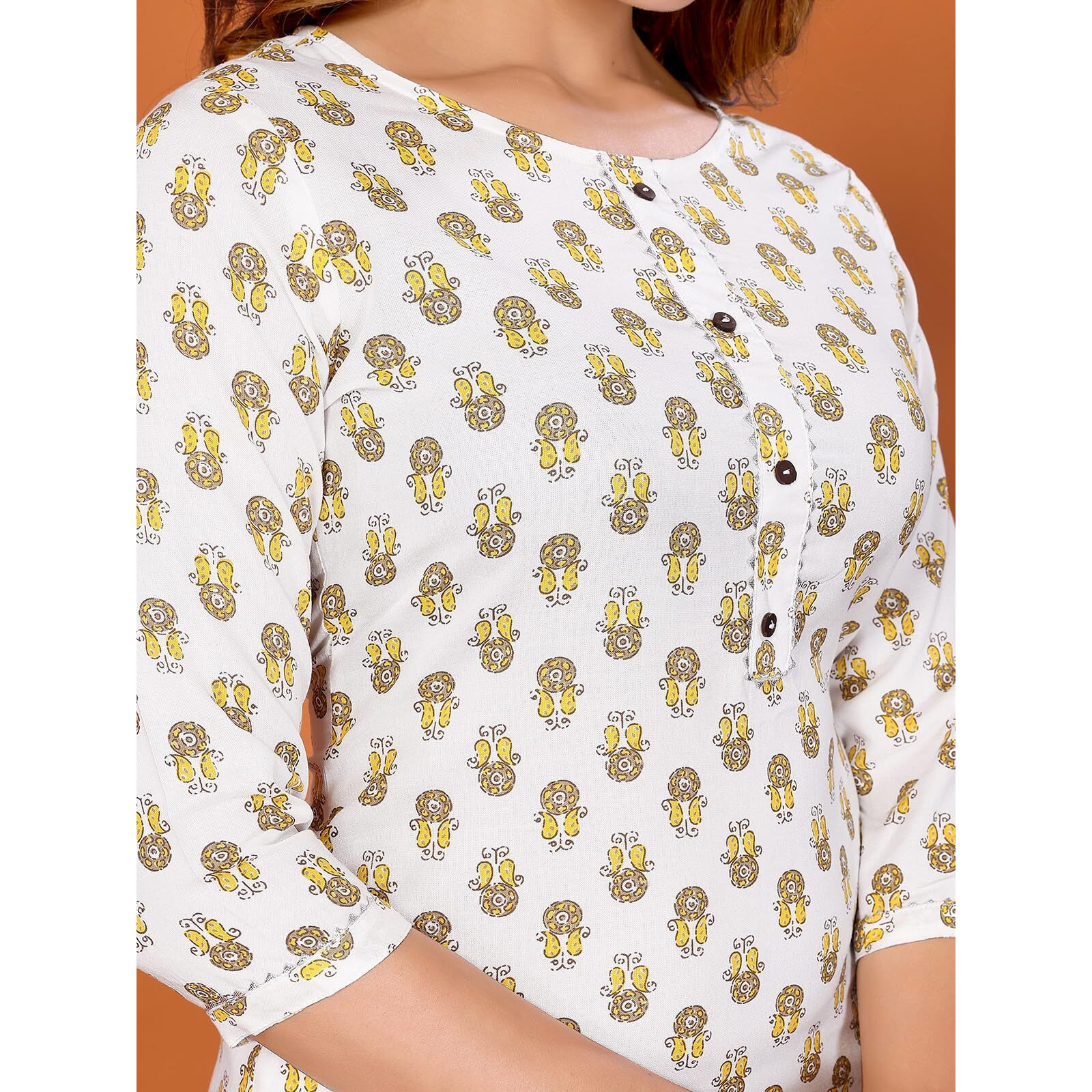 Rangita Off White Rayon Straight Printed Knee Length Kurti | Kurta For Women_Xl