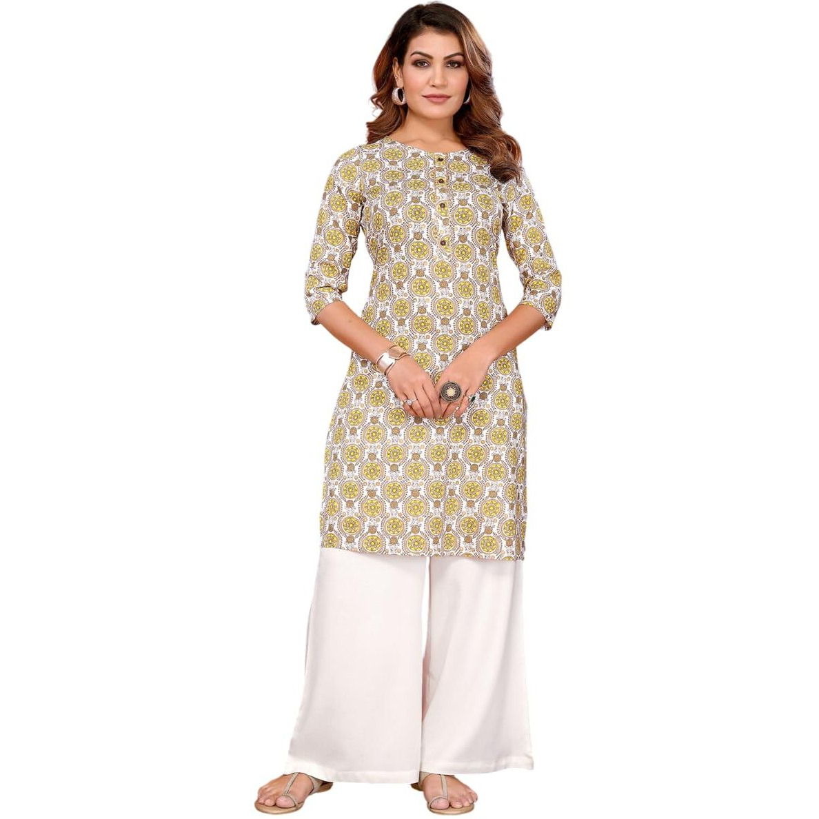 Rangita Off White Rayon Straight Printed Knee Length Kurti | Kurta For Women_L