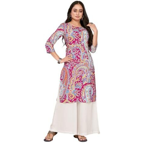 Rangita Pink Rayon Straight Printed Knee Length Kurti | Kurta For Women_2Xl