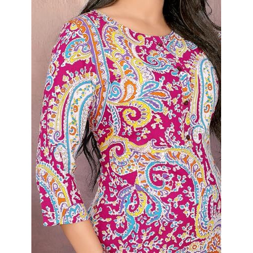 Rangita Pink Rayon Straight Printed Knee Length Kurti | Kurta For Women_2Xl