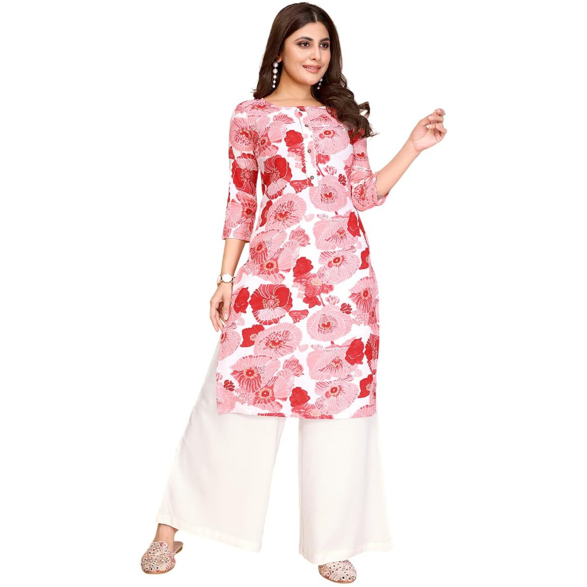 Rangita Pink Rayon Straight Printed Knee Length Kurti | Kurta For Women_S