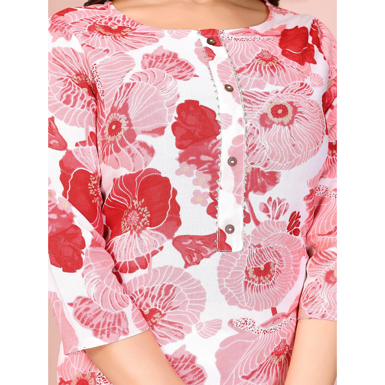 Rangita Pink Rayon Straight Printed Knee Length Kurti | Kurta For Women_S