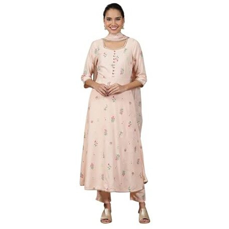 Aurelia Womens Floral Printed Flared Kurta Set With Palazzos And Dupatta For Women