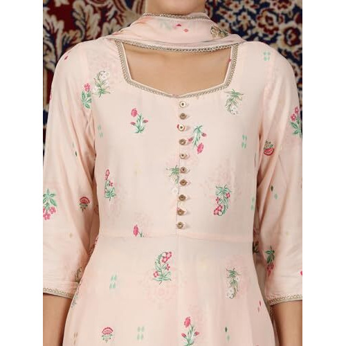 Aurelia Womens Floral Printed Flared Kurta Set With Palazzos And Dupatta For Women