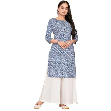 Rangita Blue Rayon Straight Printed Knee Length Kurti | Kurta For Women_M