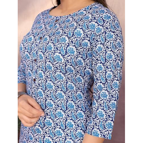 Rangita Blue Rayon Straight Printed Knee Length Kurti | Kurta For Women_M
