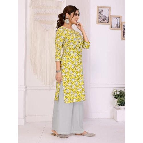 Rangita Yellow Rayon Straight Printed Knee Length Kurti | Kurta For Women_Xl