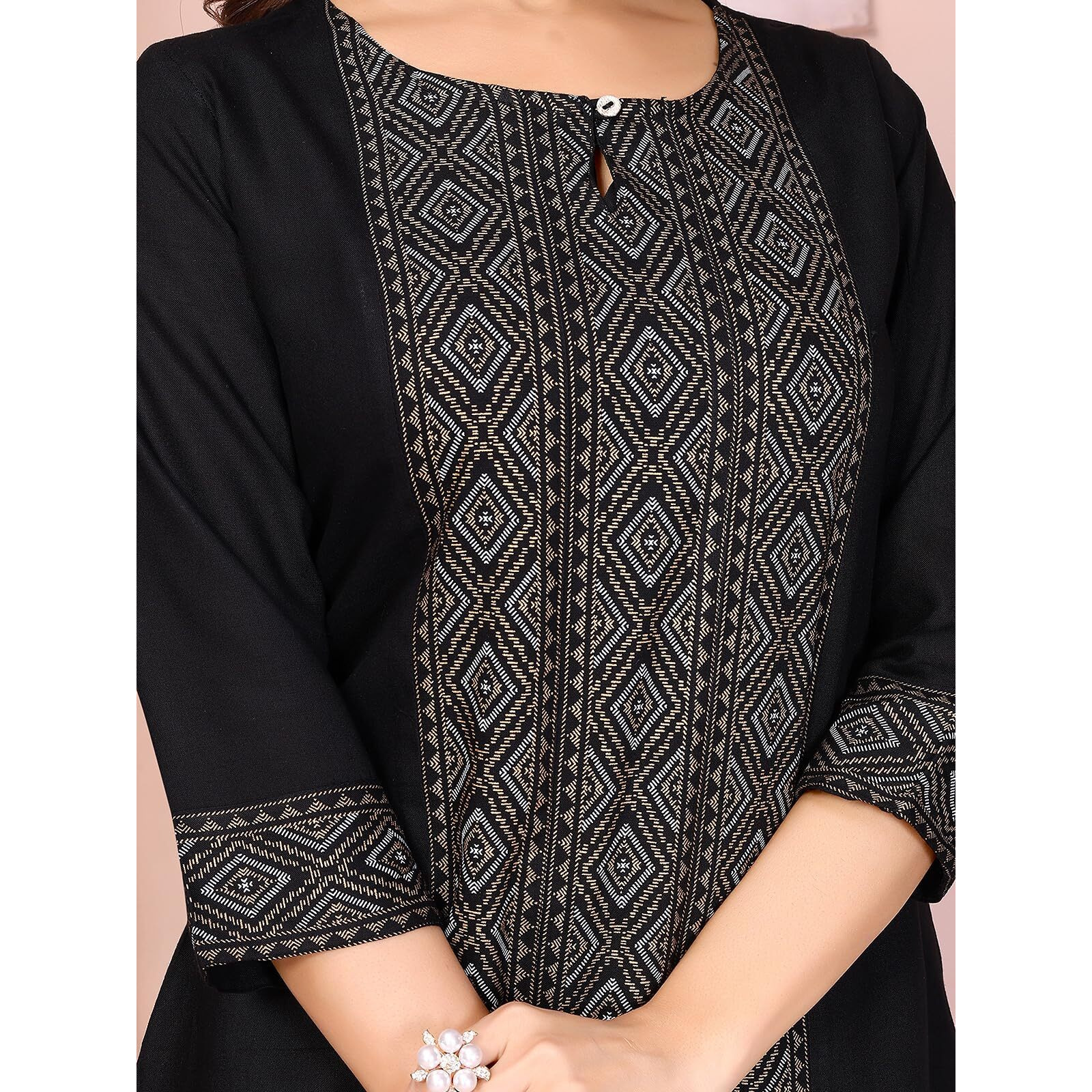 Rangita Black Rayon A-Line Printed Short Length Kurti | Kurta For Women_M