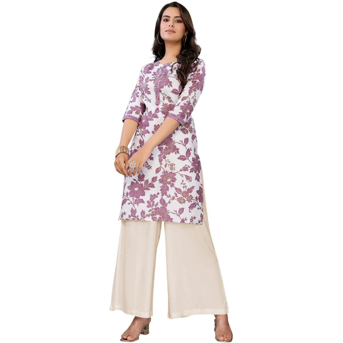 Rangita Mauve Rayon Straight Printed Knee Length Kurti | Kurta For Women_M