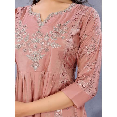 Rangita Peach Viscose Poly Anarkali Printed Calf Length Kurti | Kurta For Women_M