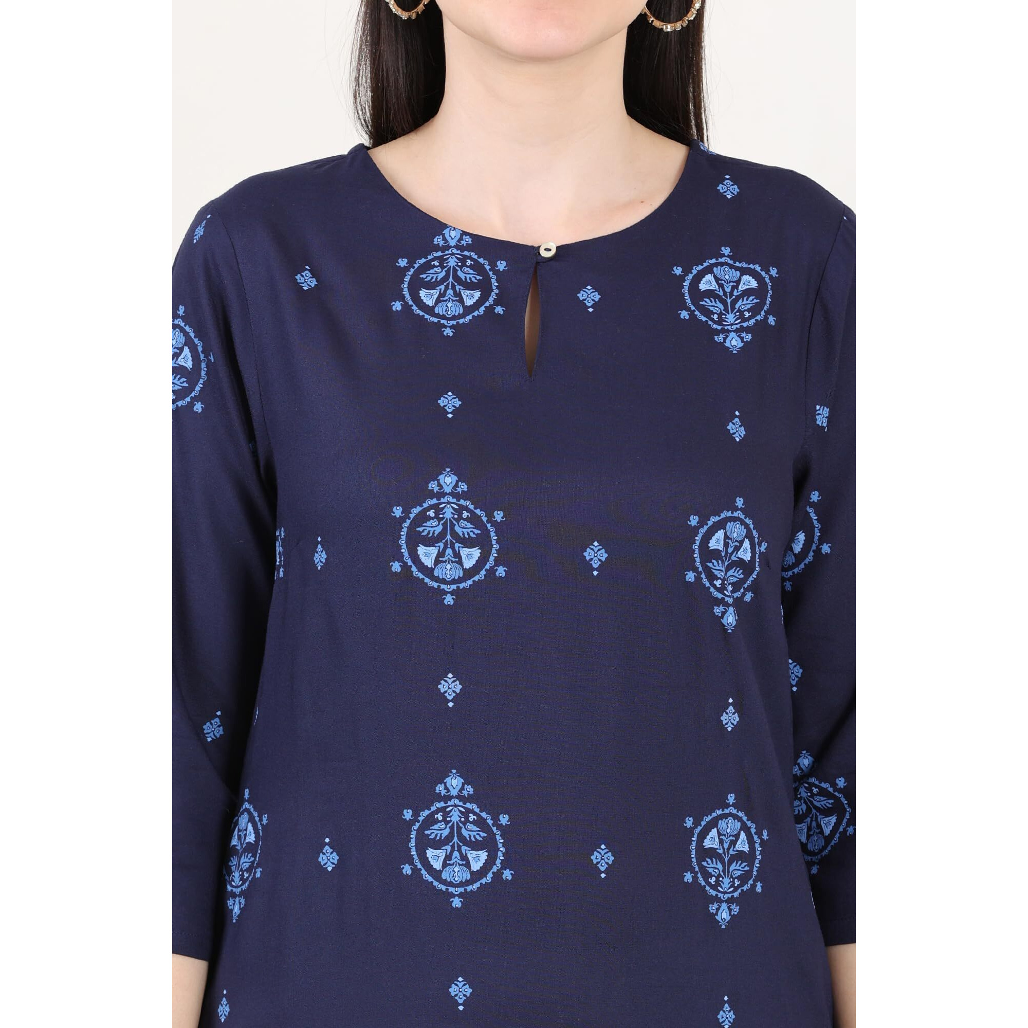 W For Woman Blue Printed Pure Cotton Straight Kurta_24Austw10772-120867_L