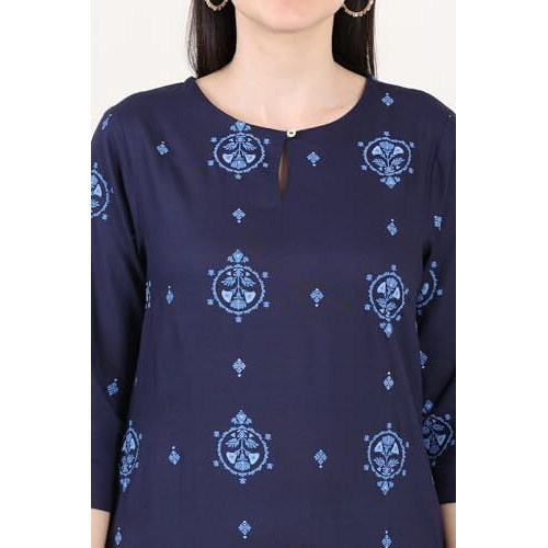 W For Woman Blue Printed Pure Cotton Straight Kurta_24Austw10772-120867_Xs