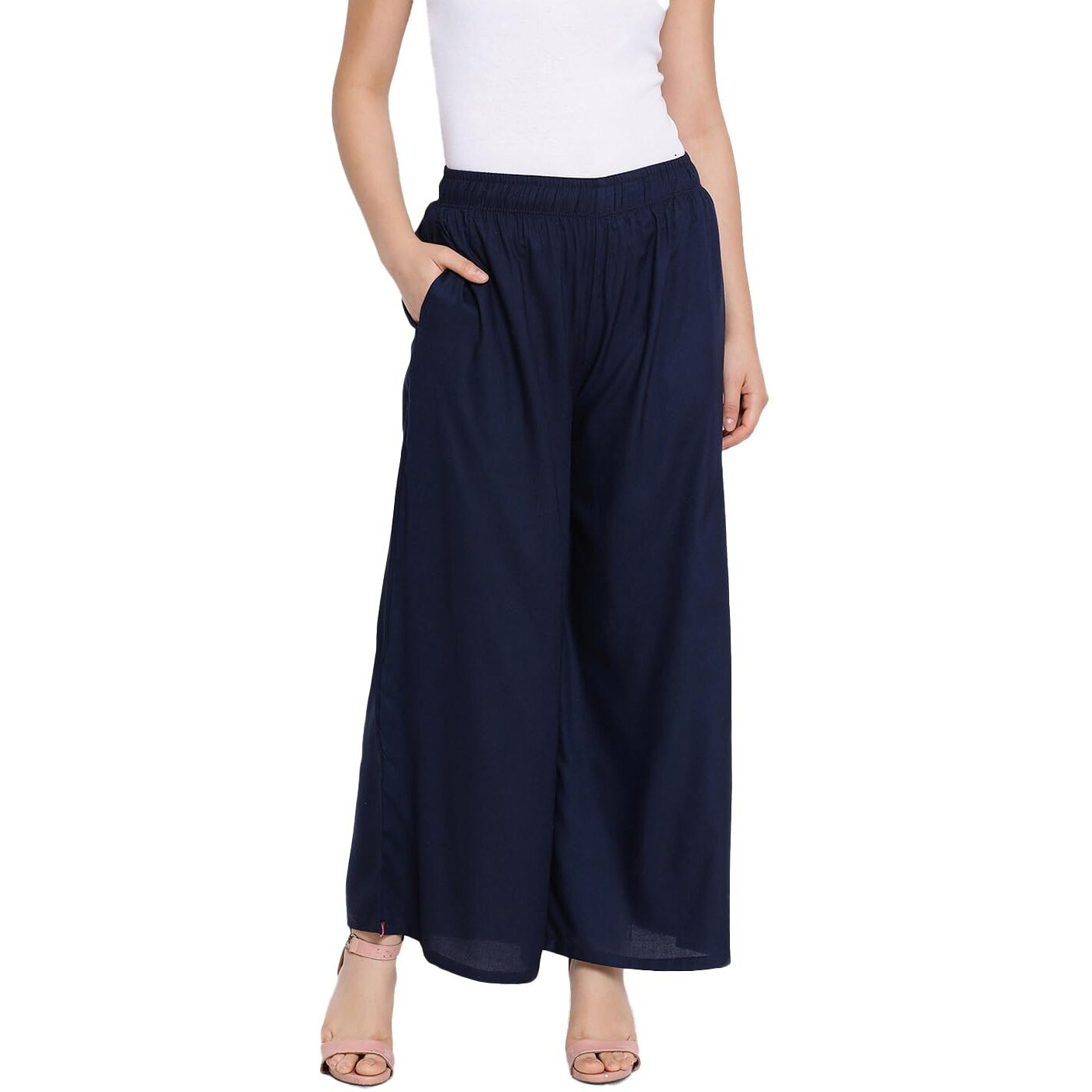 Lyra Regular Women's Rayon Solid Palazzo | Free Size Pack Of 1 Blue