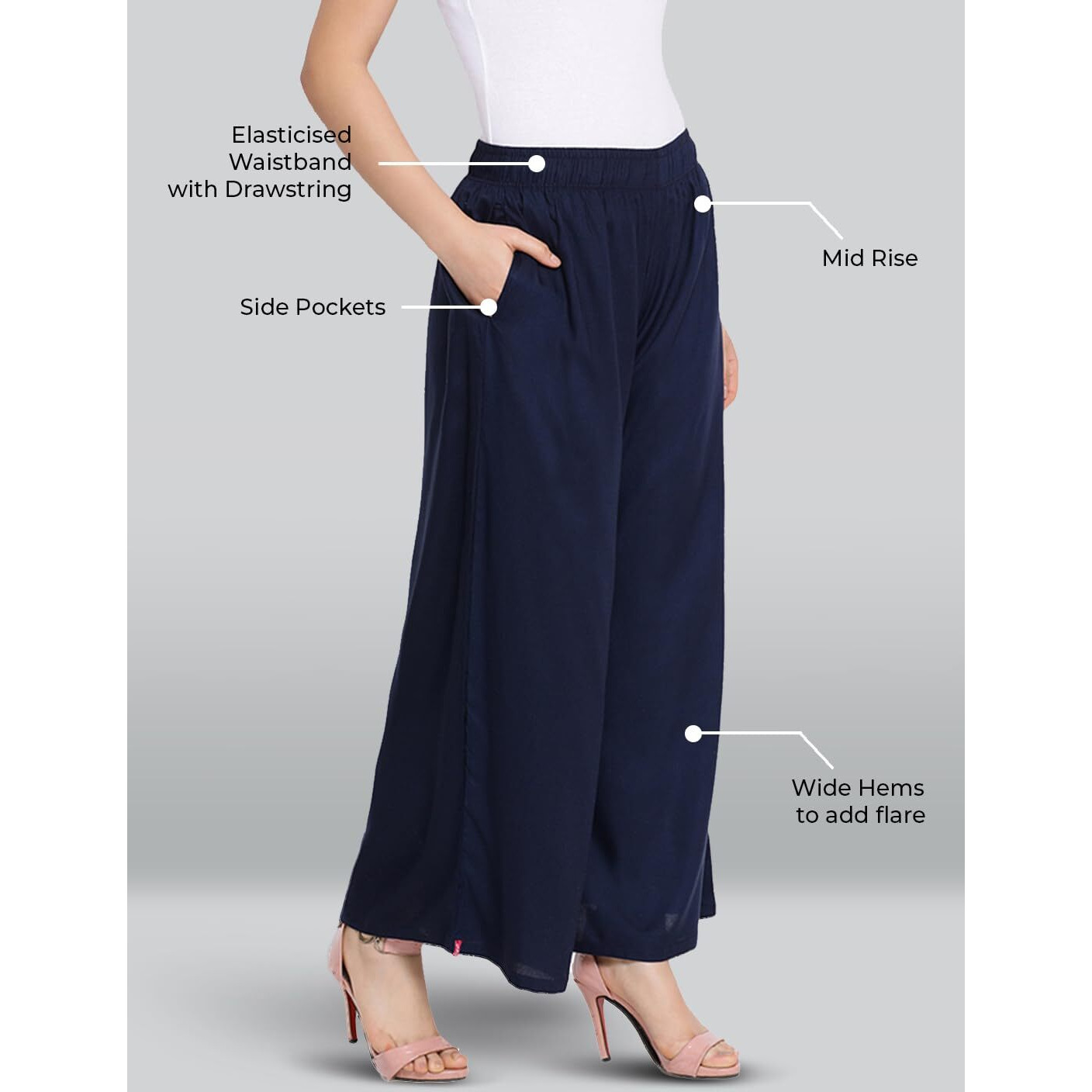 Lyra Regular Women's Rayon Solid Palazzo | Free Size Pack Of 1 Blue