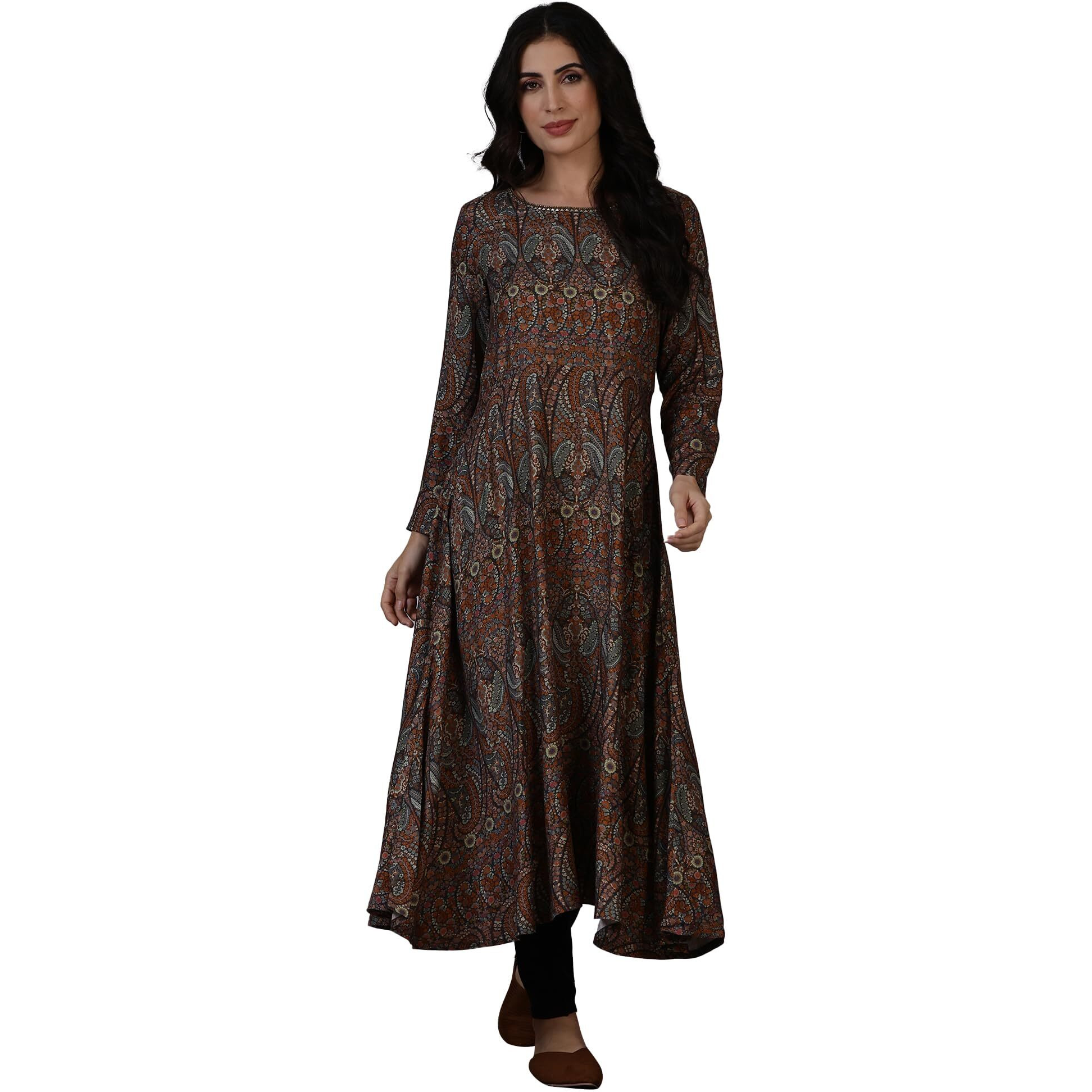 W For Woman Multicolour Printed Beads Flarred Dresses (Size 3Xl)-24Now11957-125030