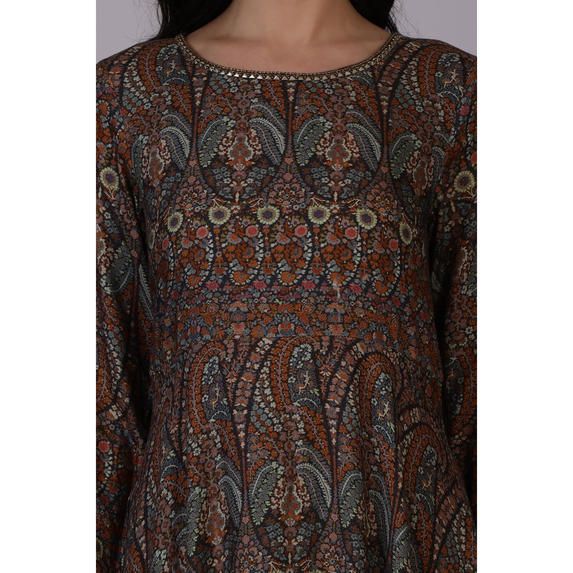 W For Woman Multicolour Printed Beads Flarred Dresses (Size 3Xl)-24Now11957-125030