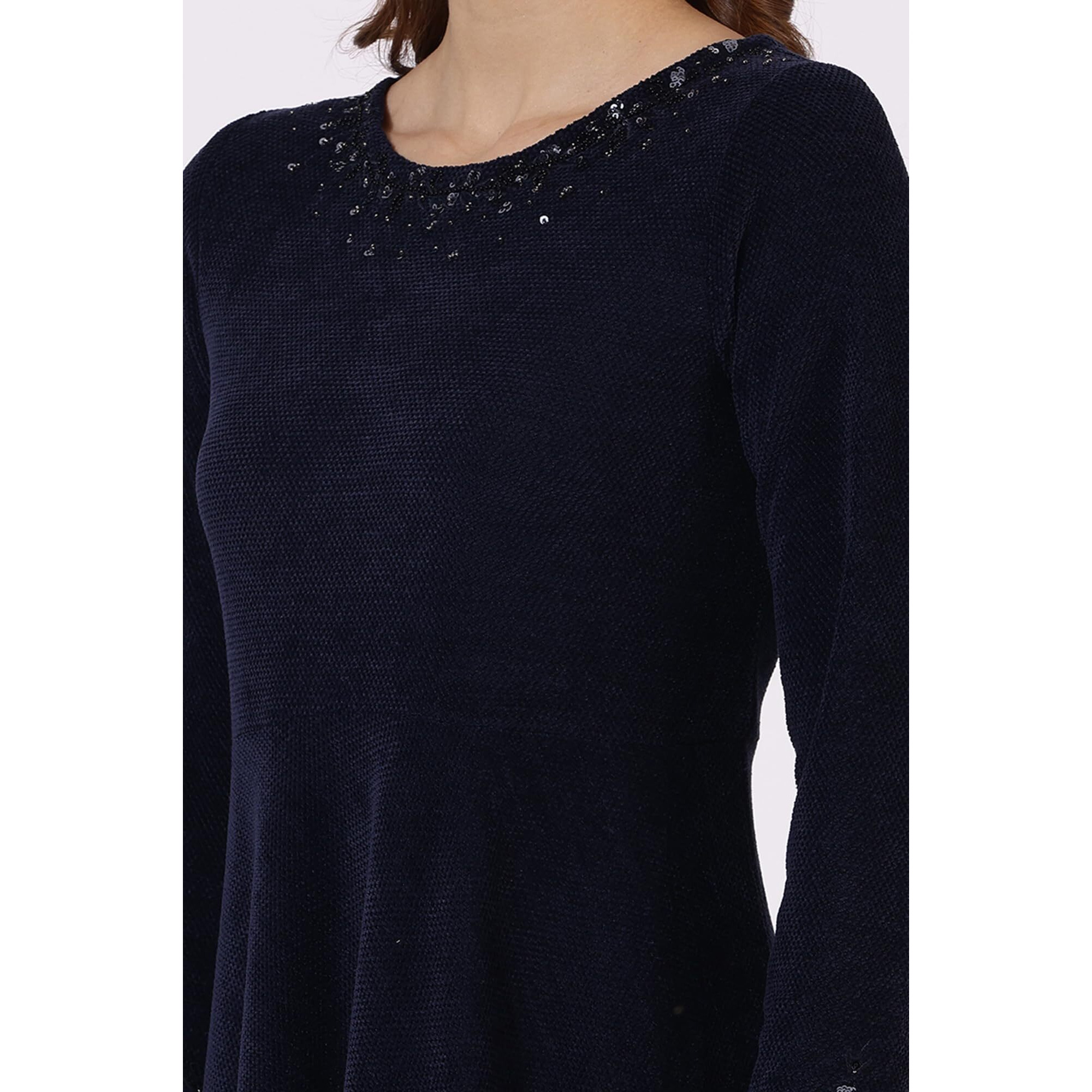 W For Woman Blue Embroidered Sequins Flarred Dresses (Size Xl)-24Now11873-407058