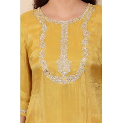 W For Woman Yellow Dori Embroidered Straight Tissue Kurta (Size Xxl)-24Auw12069-221548