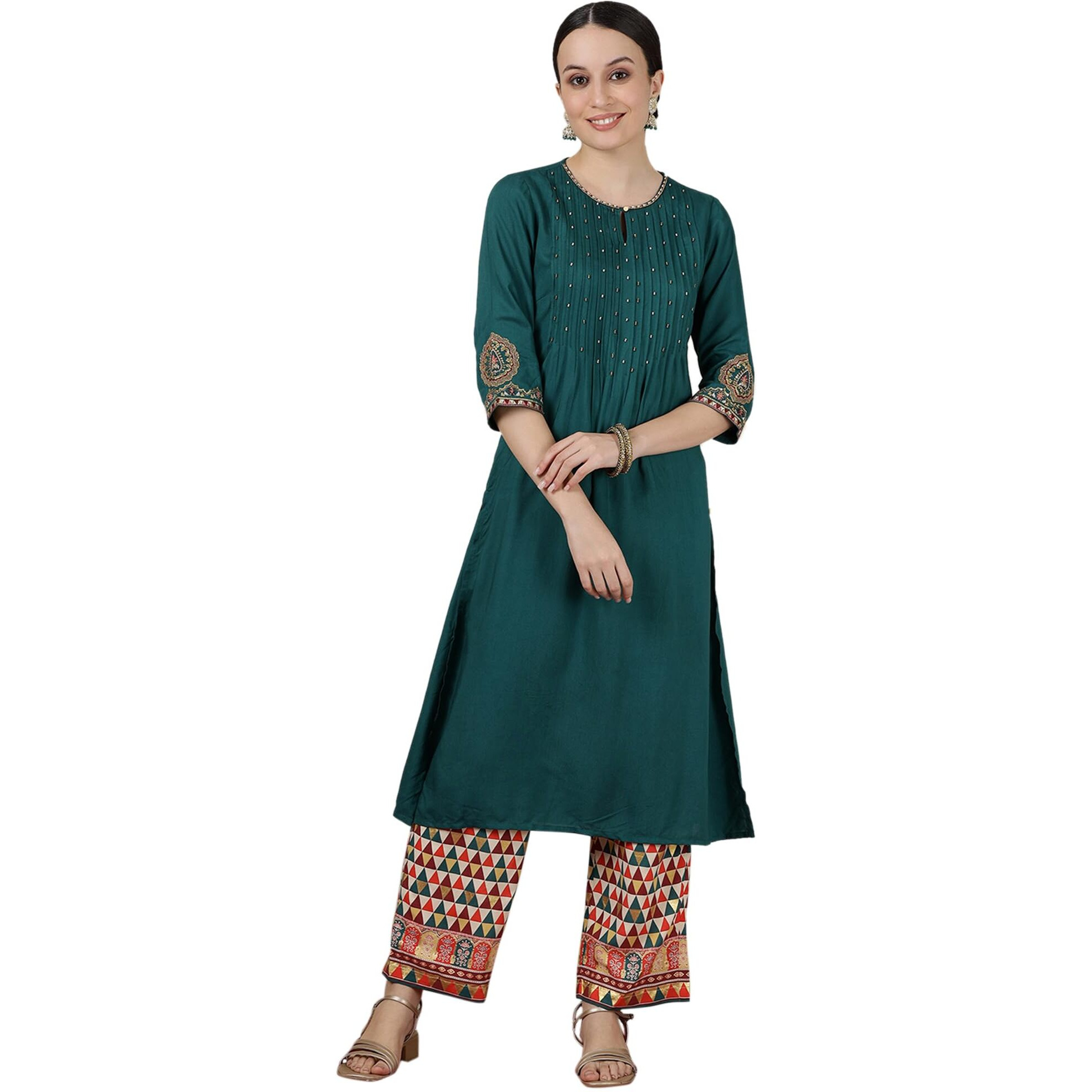 Aurelia Womens Solid Straight Kurta | Round Neck Kurta For Women | Solid Kurta For Women | Beautiful Regular Fit Kurta For Women Green