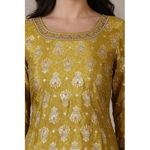 Aurelia Green Foil Printed Straight Kurta With Zari Embroidery (Size M)-24Aua15414-508650