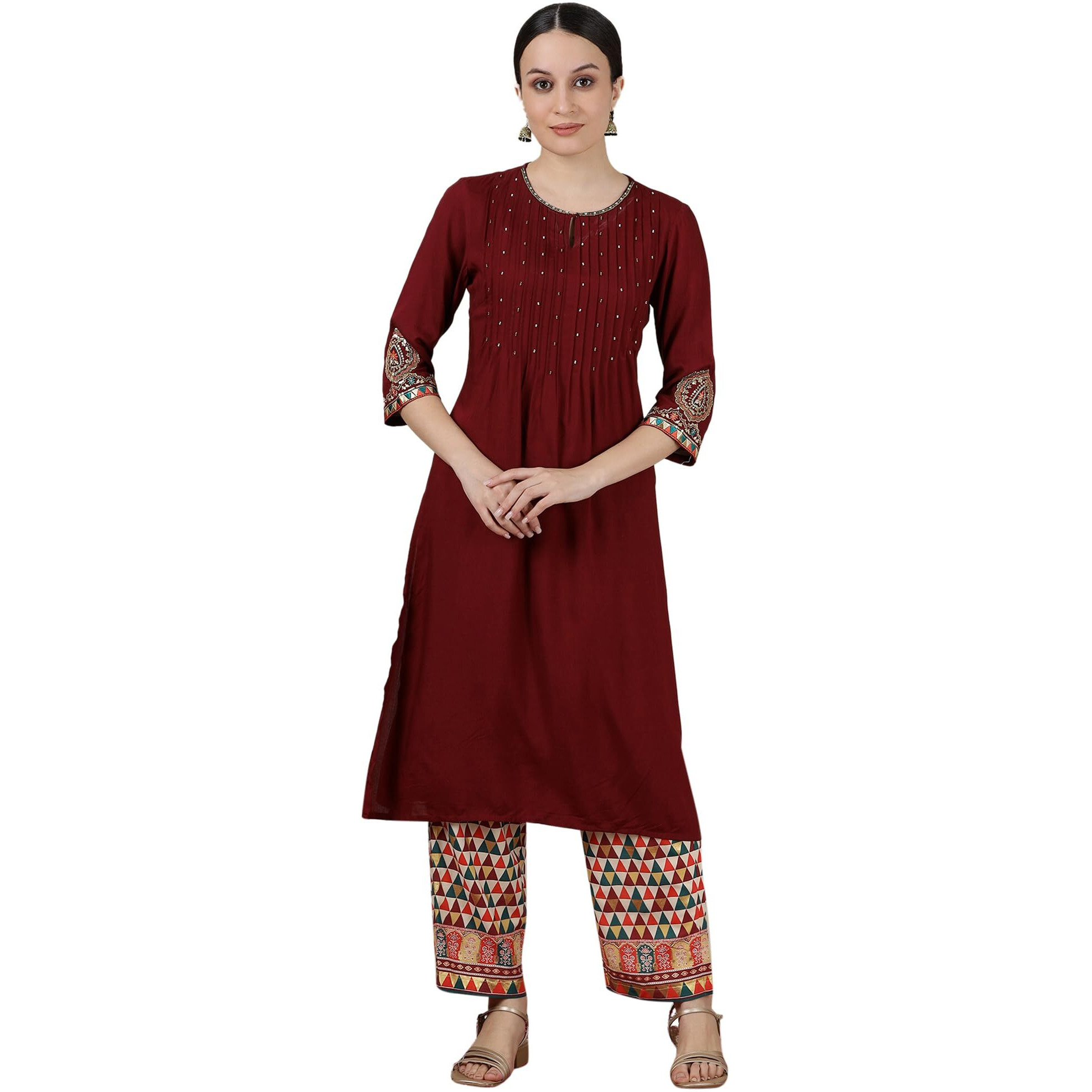 Aurelia Womens Solid Straight Kurta | Round Neck Kurta For Women | Solid Kurta For Women | Beautiful Regular Fit Kurta For Women Maroon