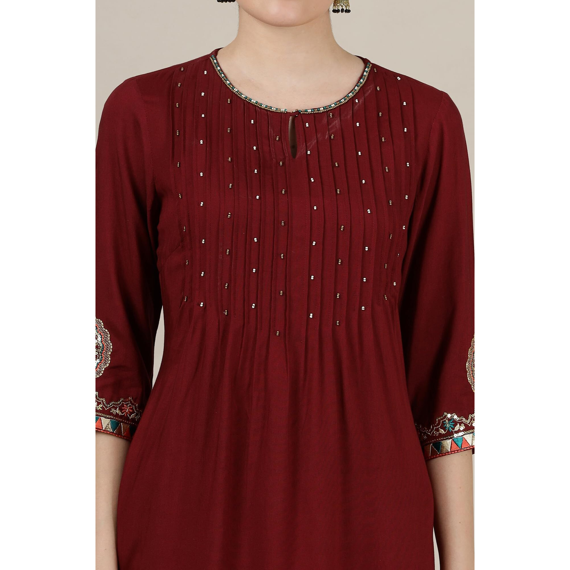 Aurelia Womens Solid Straight Kurta | Round Neck Kurta For Women | Solid Kurta For Women | Beautiful Regular Fit Kurta For Women Maroon