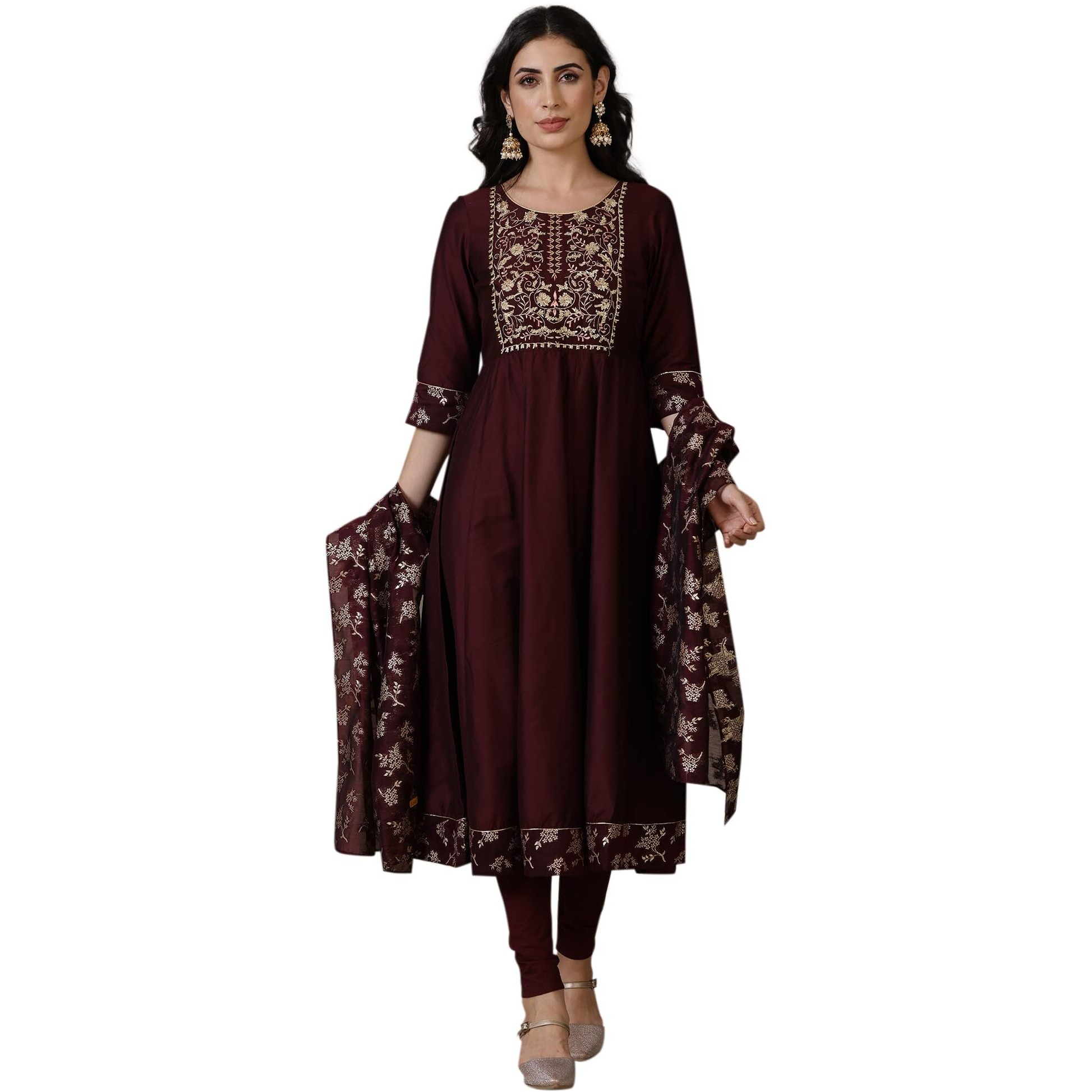 Aurelia Maroon Gota Patti Embroidered Anarkali Kurta, Churidar And Jacquard Dupatta (Size M)-24Auas15393-705352