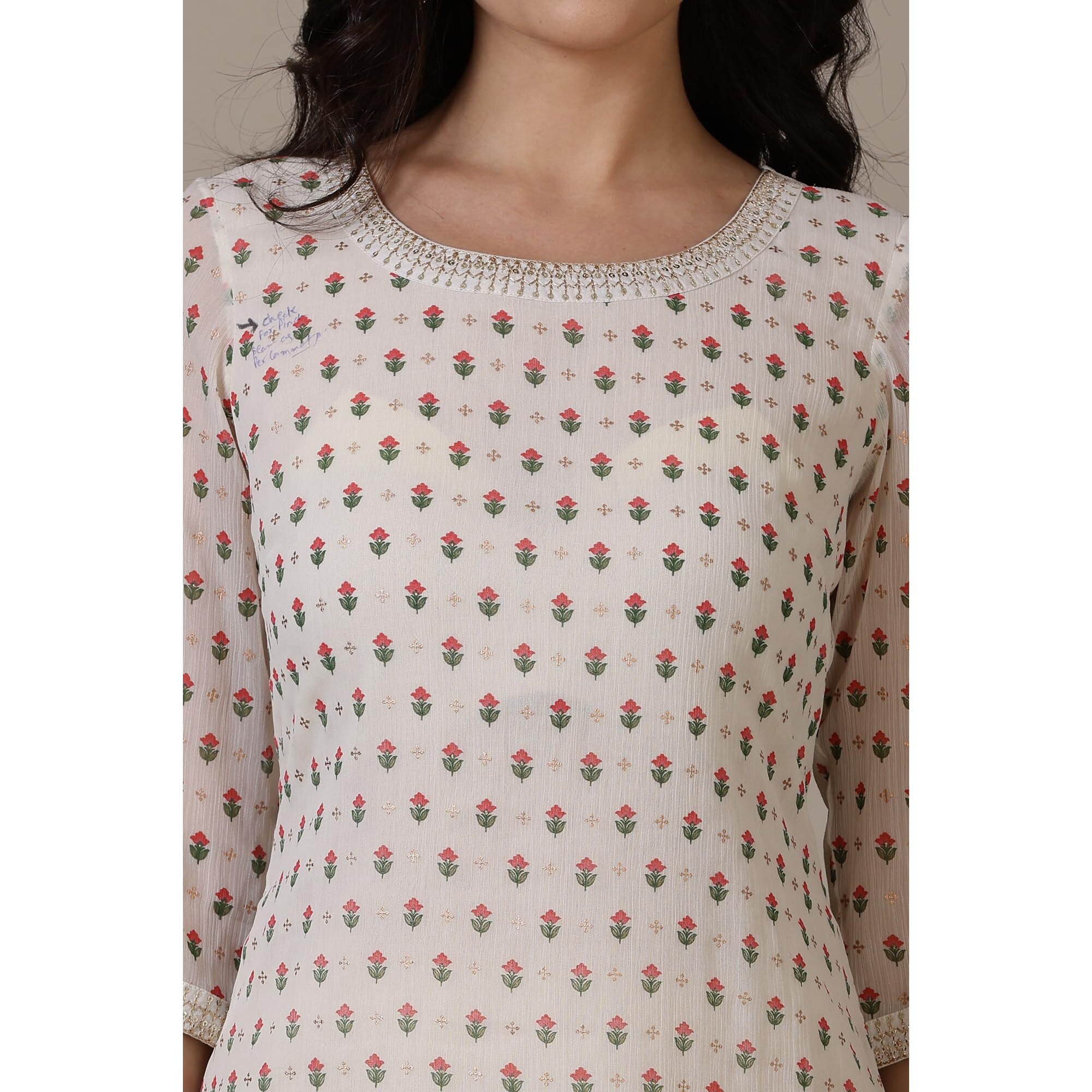 Aurelia Off-White Foil Printed Kurta In Silver Chiffon Fabric (Size Xl)-24Aua15431-508355