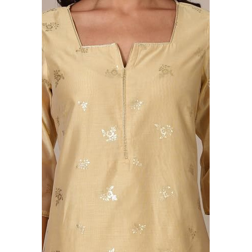 Beige Foil Printed Chanderi Straight Kurta (Size Xl)-24Aua15484-507973