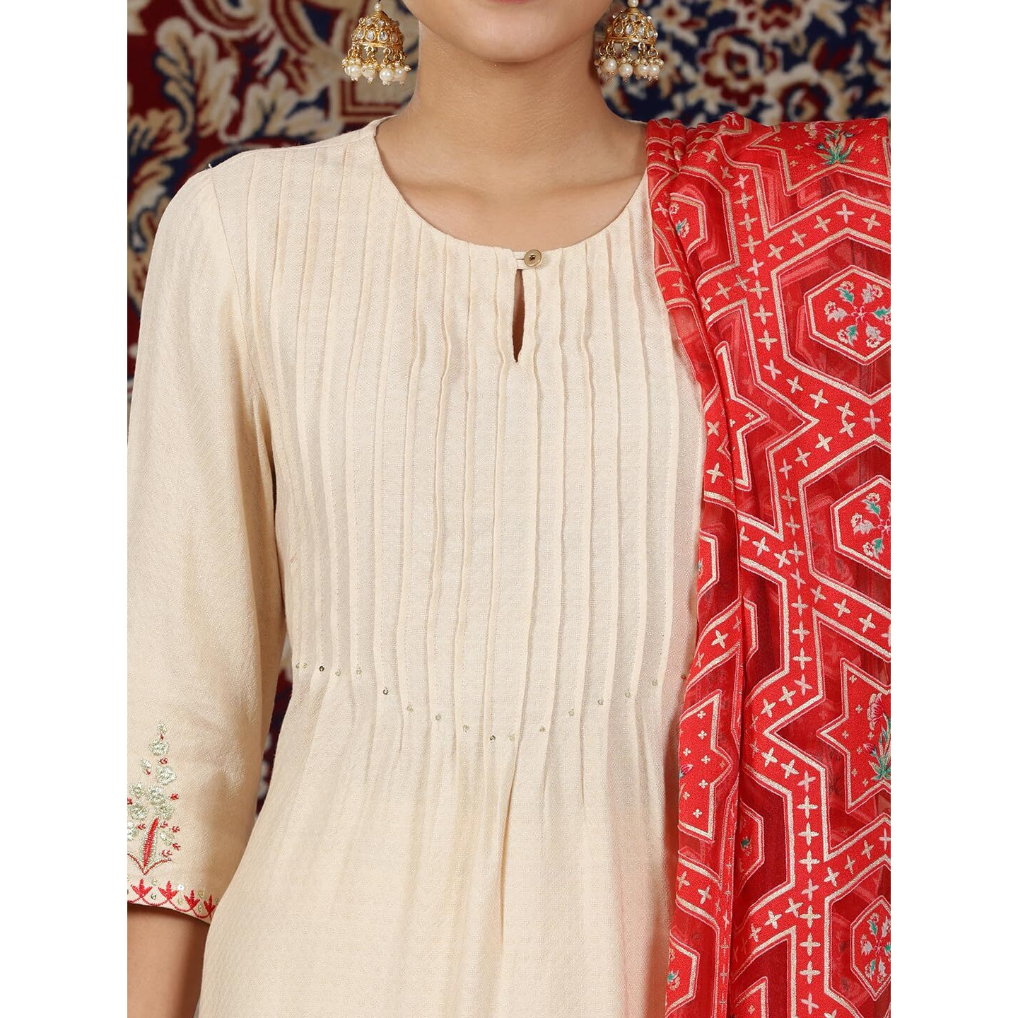 Aurelia Womens Solid A-Line Kurta Set With Palazzos And Dupatta For Women