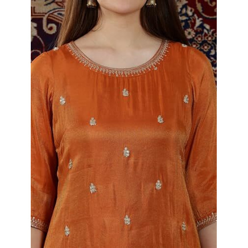Aurelia Womens Solid Straight Kurta | Lightweight Round Neck Kurta For Women | Solid Kurta For Women | Beautiful Regular Fit Kurta For Women Orange