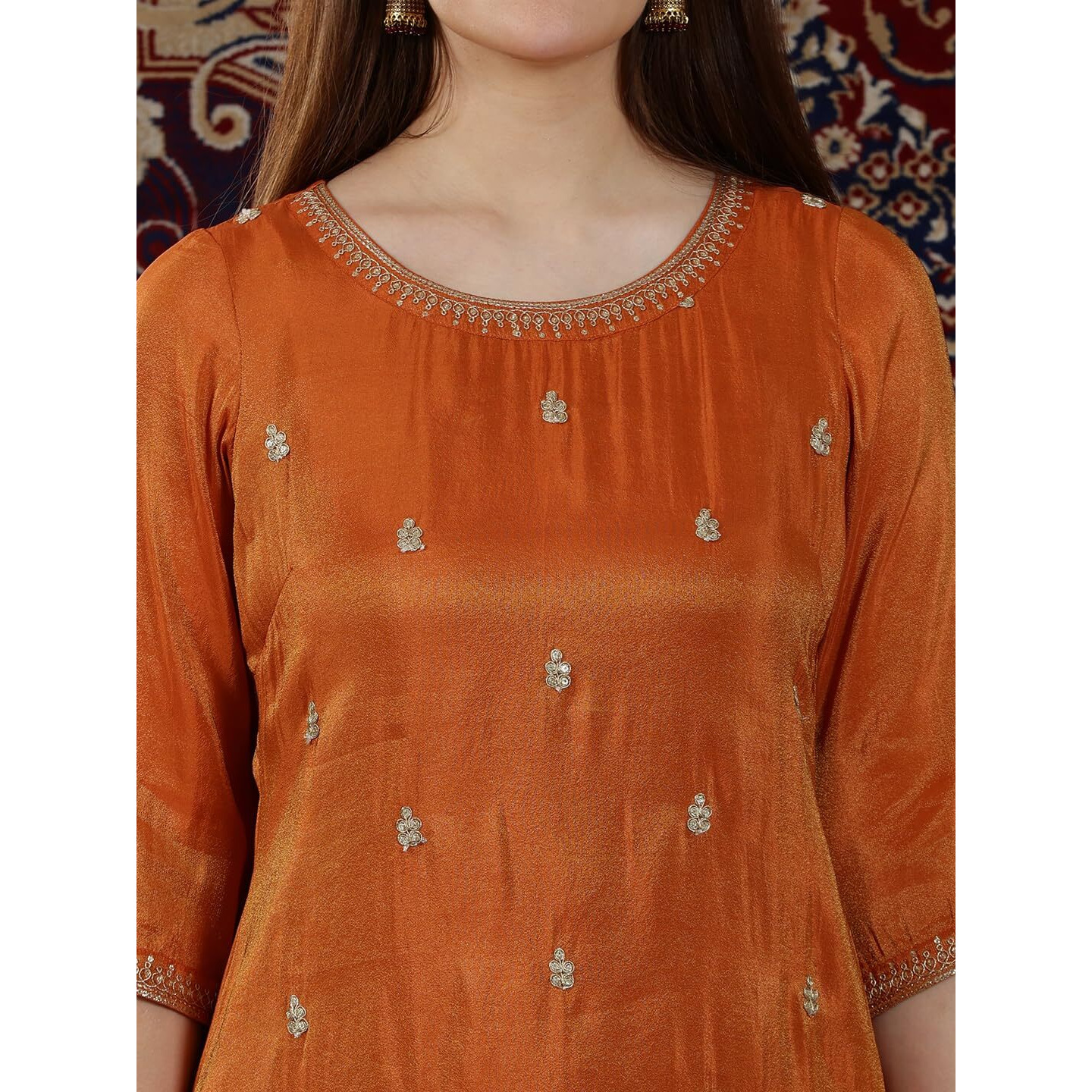 Aurelia Womens Solid Straight Kurta | Lightweight Round Neck Kurta For Women | Solid Kurta For Women | Beautiful Regular Fit Kurta For Women Orange