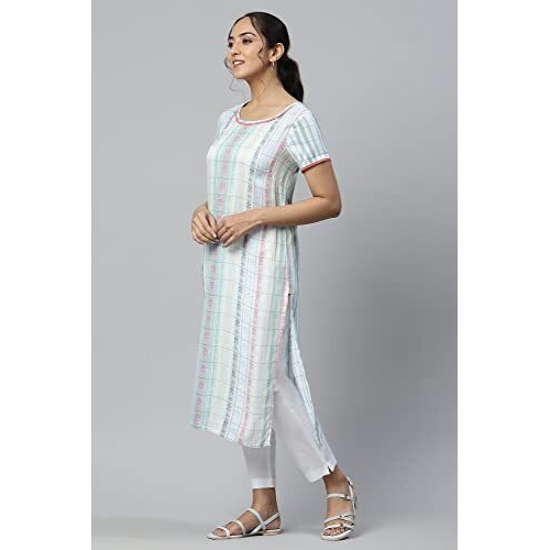 White Floral Motifs Dobby Kurta (Size L)-24Aua13363Ss-702539