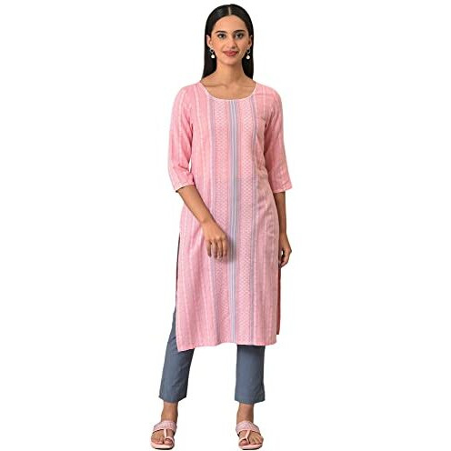 Pink Cotton Dobby Printed Kurta (Size L)-24Aua13933-703843