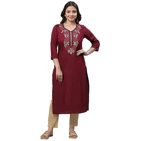 Wine Embroidered Festive Kurta (Size Xl)-24Aua14761-704675