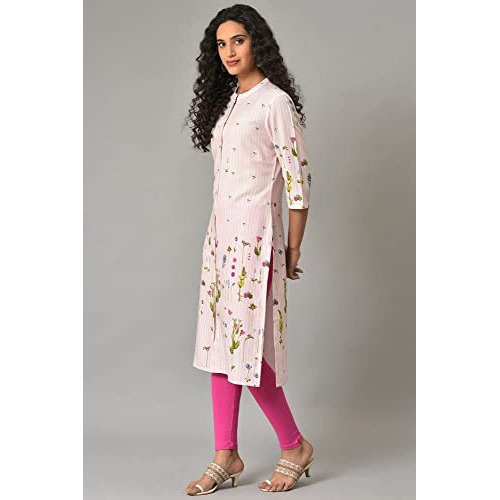W For Woman Light Pink Floral Printed Kurta In Mandarin Collar_24Auw18927-121423_Xl