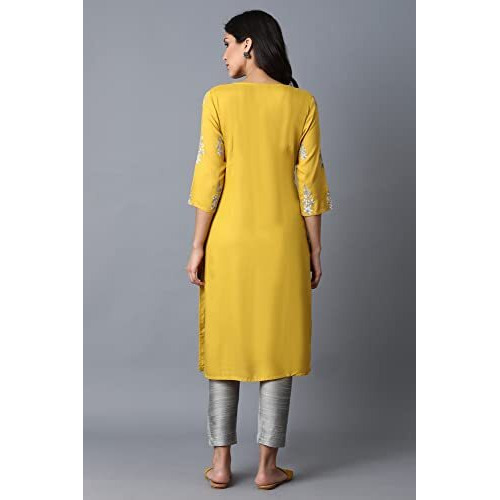 W For Woman Yellow Kurta With Printed Yoke_24Auw14660-116420_Xl