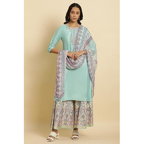 W For Woman Bright Blue Embroidered Kurta_24Auw10038-220489_2Xl