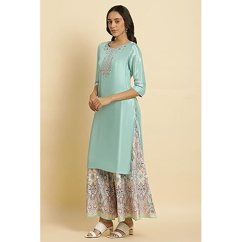W For Woman Bright Blue Embroidered Kurta_24Auw10038-220489_2Xl