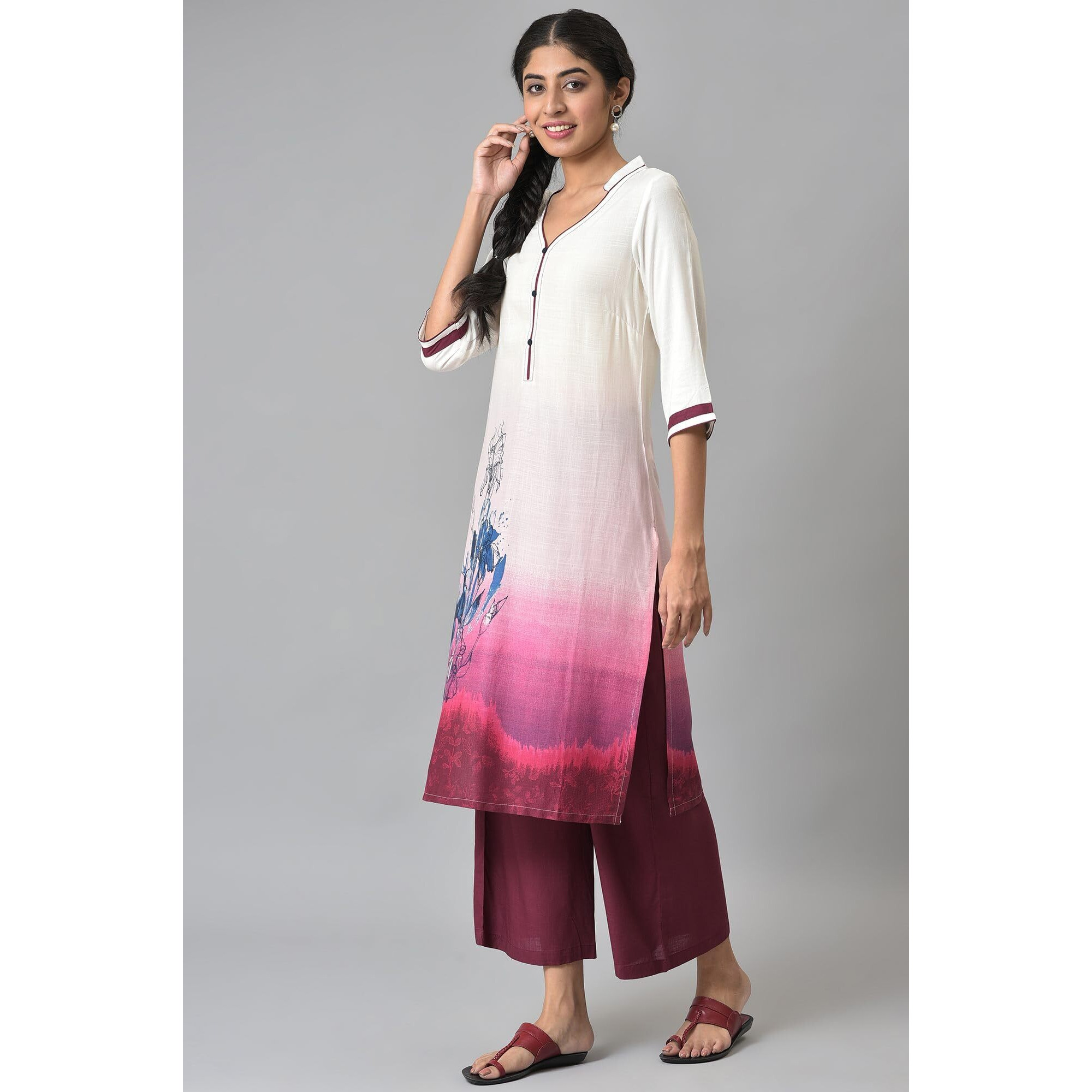 Aurelia White Printed Kurta With Maroor Palazzo (Size M)-24Auas13571-504542